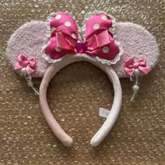 最終　ディズニー　カチューシャ　ピンク　イヤリング　水玉　ドット　リボン　レース