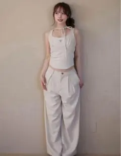 Donna ribbon pants set up ivory Andmary