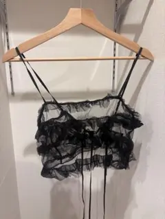 ブラック チュール キャミソール フリル レイヤード
