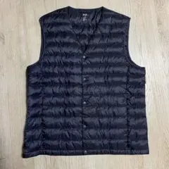 美品 ユニクロ Lサイズ メンズ ウルトラライトダウンベスト ネイビー Vネック
