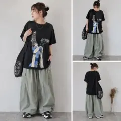 スカラーサンダルアップリケTシャツ ブラック 新品のサムネイル
