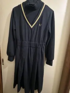 フレッドペリー レイヤード ニットワンピース フレア ロゴ刺繍 ブラック M
