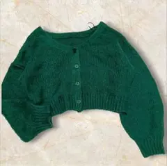 【INGNI】ニットカーディガン　ショート丈　バルーンスリーブ　Ｖネック　緑