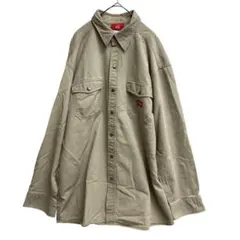 ディッキーズ メンズ長袖シャツ 薄茶色 L ゆったりめ ワークシャツ【5172】