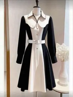 XL 大きいサイズ ロングワンピース ブラック ホワイト お洒落 韓国