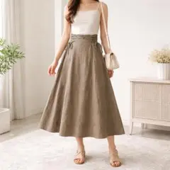 ティティレイトヴァレット【38】サイド編み上げ ロングスカート 麻×レーヨン