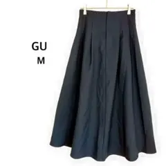 ジーユー◉ロングスカート M ブルー ハイウエストフレアミディスカート 通勤