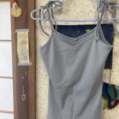 リブ キャミソール グレー リボンショルダーのサムネイル
