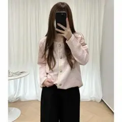 新品 レディース ツイード ポケット ジャケット オシャレ ピンク