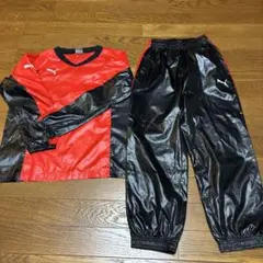 PUMAピステ上下セットキッズ130サッカートレーニングウェア 赤黒 ナイロン
