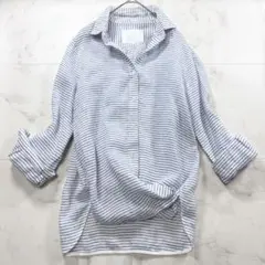 23区 LIBECO 麻100% 2wayカシュクールシャツ ボーダー柄 40のサムネイル