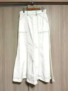 配色ステッチスカート　ホワイト