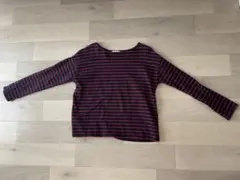 ネイビーと赤のストライプ長袖トップス