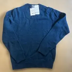 UNIQLO ラムウール100% Vネックセーター ブルー Mのサムネイル