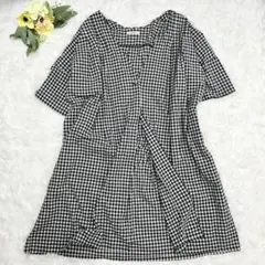 美品 ソウルベリー リネン混 ギンガムチェック 羽織り ロングシャツコート Lのサムネイル