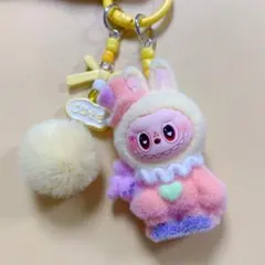 ✨新作labubu✨ ラブブぬいぐるみふわふわキーホルダー 黄色&オレンジ色1個