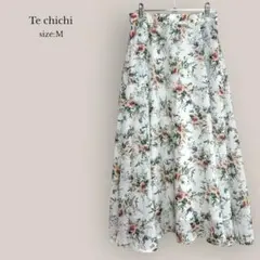 【テチチ】Te chichi ロングフレアスカート　花柄　総柄　ホワイト　春夏