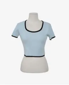 ・ライン配色クロップドTシャツ　ブルー