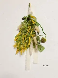 ミモザとグリーンのナチュラルスワッグ　ハンドメイド