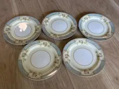 Noritake ノリタケ プレート 19cm 5枚セット ブルー 花柄 金彩のサムネイル