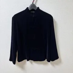 Yoshie Inaba 黒ベルベット チャイナカラー長袖シャツのサムネイル