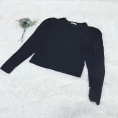 【美品】ZARA ザラ パフスリーブ リブニット カットソー ブラック Sサイズ