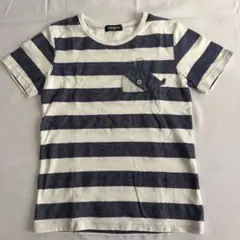 クレードスコープ ボーダーTシャツ ネイビーとホワイト白ストライプ　クジラ柄
