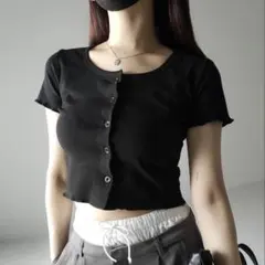 me+em selectミームセレクト　フロントボタン半袖メローショートＴシャツのサムネイル