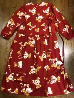 赤いロングワンピース テディベア柄　PINKHOUSE ピンクハウス