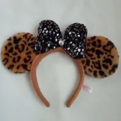 ディズニー カチューシャ レオパード ヒョウ柄 ミニー リボン ビジュー