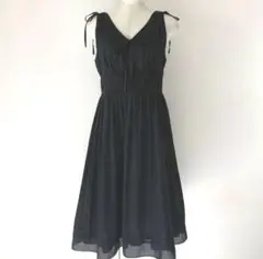 バナナリパブリック*美品コットン ノースリーブ ピンタックワンピース黒