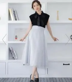 Swingle スパンチェックチュールフレアスカート