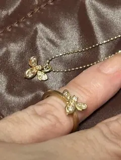 アガット　蜂モチーフ K10 ダイヤ　ネックレス　ピンキーリング　セットのサムネイル
