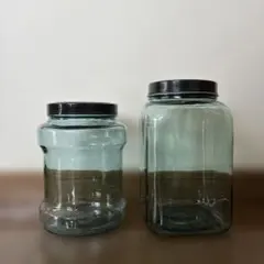 쇼와 레트로 海苔の瓶 空き瓶 ￼2個セット 角型に気泡あり