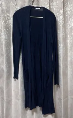 ネイビーリブ編み長袖カーディガンMサイズ