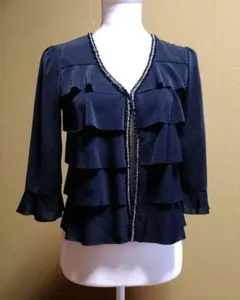 アリスバーリー　レディース　薄地　カーディガン　　黒　M フリル　伸縮性 七部袖