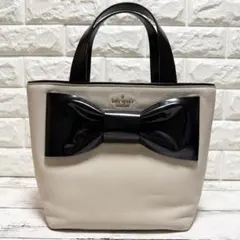 ケイトスペード リボン トートバッグ レザー バイカラー ブラック ベージュ