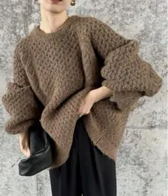 ブラウン オーバーサイズニット FREEサイズ
