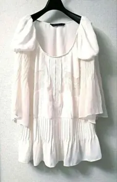 限定値下❣️チュニックブラウス　シフォン　レースオフホワイト　八分袖❣️ZARA