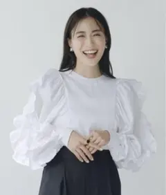 笹川友里さんコラボ　Newans パフスリーブAラインブラウス ピンク 笹川友里さんコラボ Newans パフスリーブAラインブラウス ピンク