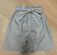 リボン付きグレー フレアスカート