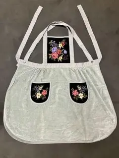 ホットマン　シェニール織り エプロン グレー 花柄 ポケット付き フェイラー風