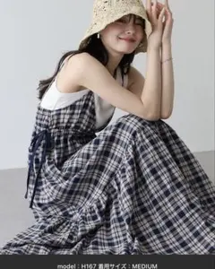 BLUEEAST チェック柄サイドリボンキャミワンピース