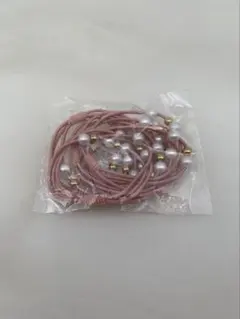 ピンク パール ゴールドビーズ ヘアゴム 5個セットy