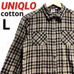 ユニクロ　チェックネルシャツ　コットン　レディース　ブラウン×ブラック　Lサイズ