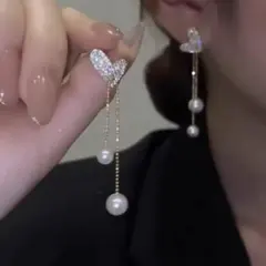 ハート型ゴールドピアス パール付き