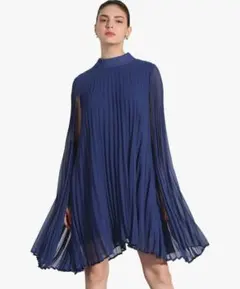 Allegra K ワンピース シフォン プリーツ ケープ袖 フォーマル 結婚式