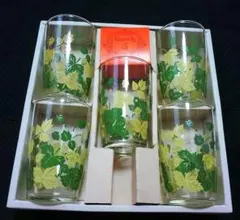昭和レトロ 佐々木硝子 Lovely5葉っぱ柄タンブラー5個セット 若葉 送料込