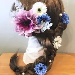 髪飾り 寒色系 ダリア & コットンパール No.16