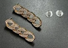 ピアス ゴールド クリスタル チェーン スタッド 韓国 #624-2